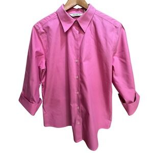 Eddie Bauer Pink Wrinkle Resistant Cotton Button Down 3/4 Sleeve Shirt Womens L